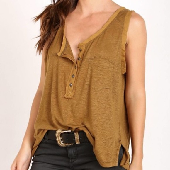 Free People Tops - Free People Travelers Linen Henley Tank XS